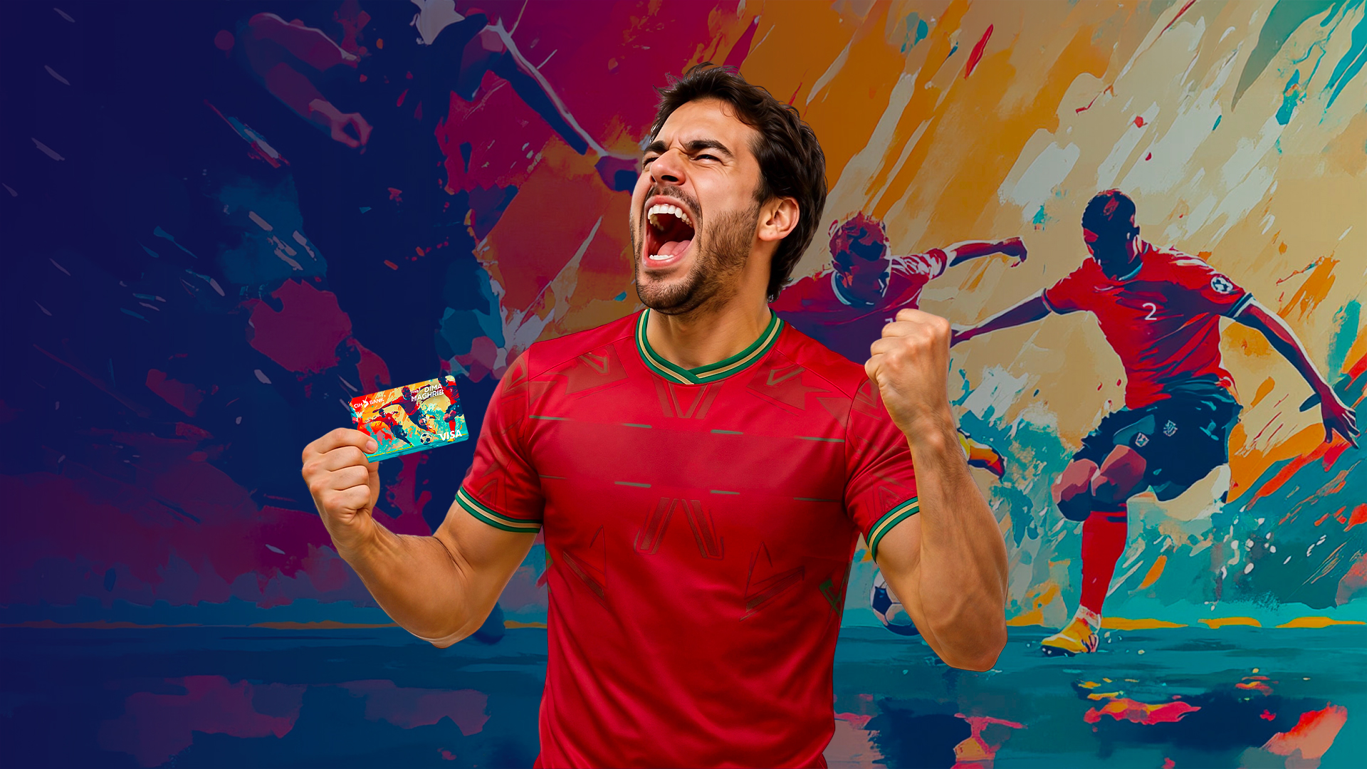 Supporter du Maroc tenant la carte Dima Maghrib